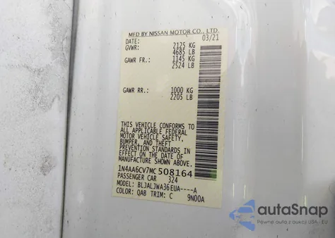 2021 Nissan Maxima Sv Xtronic Cvt из США, поврежденный, VIN 1N4AA6CV7MC508164